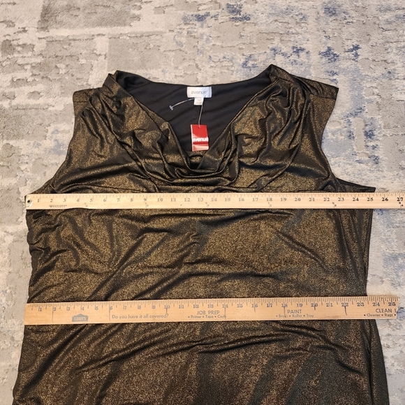 NWT Avenue Gold Metallic Black Stretchy Sleeveless Drape Neck Dress Sz 26/28 4X - Picture 8 of 14